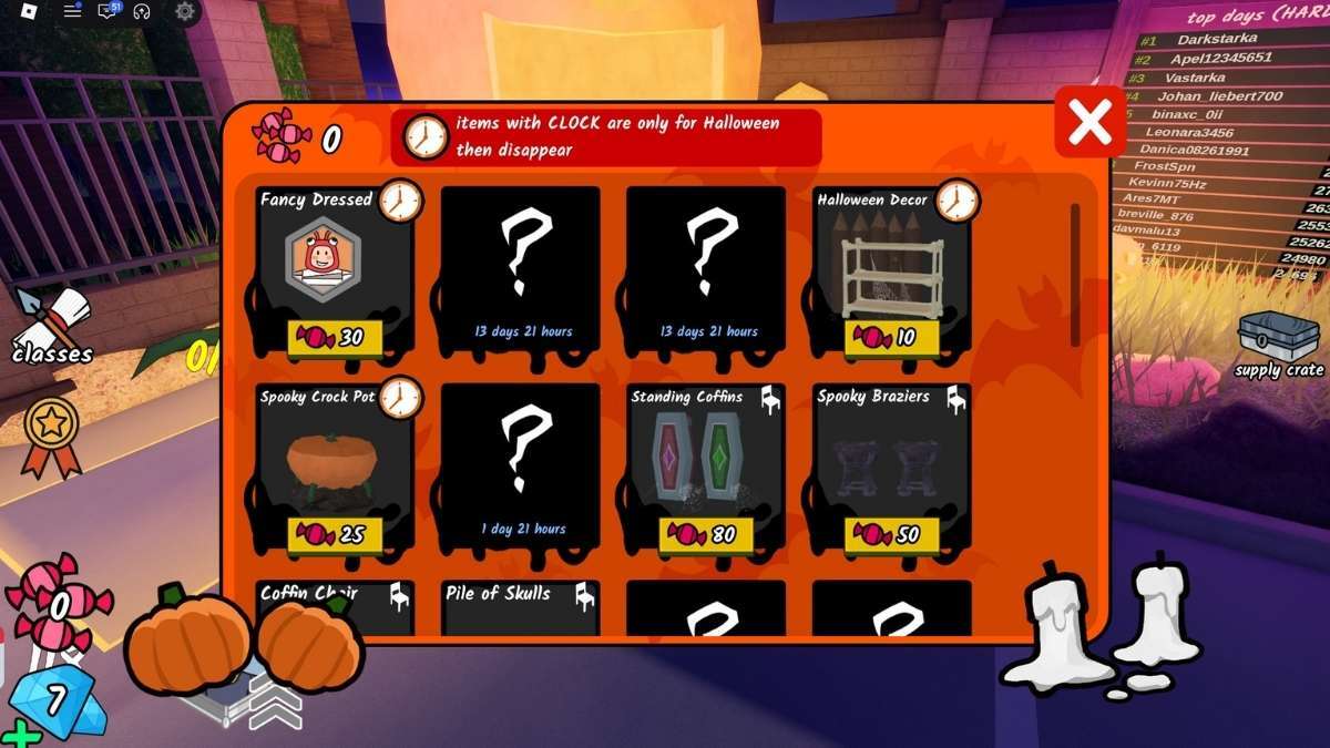 trick or treat event rewards in 99 nights in the forest