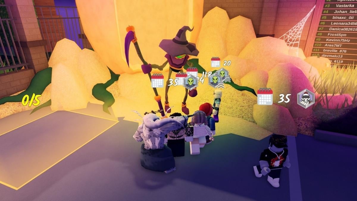 Halloween decorations visible at the start of a 99 Nights in the Forest run