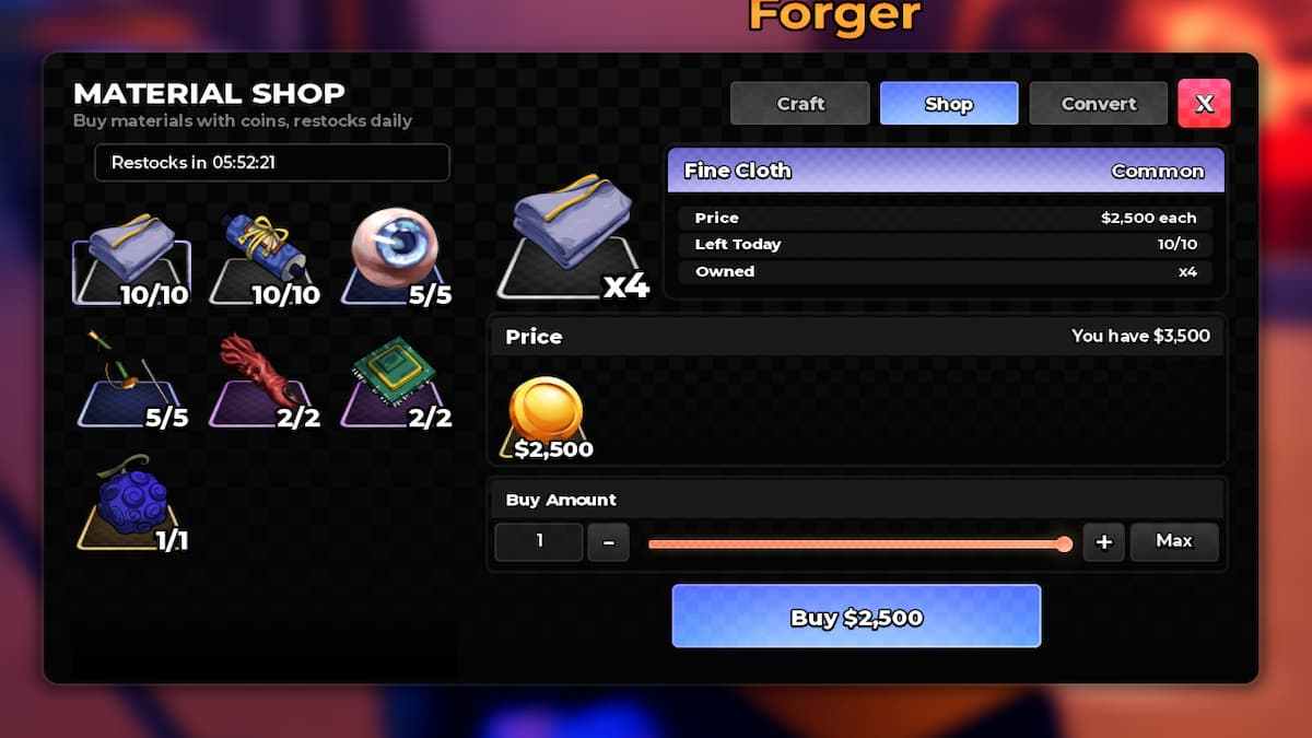The Crafting Menu in Anime Zero