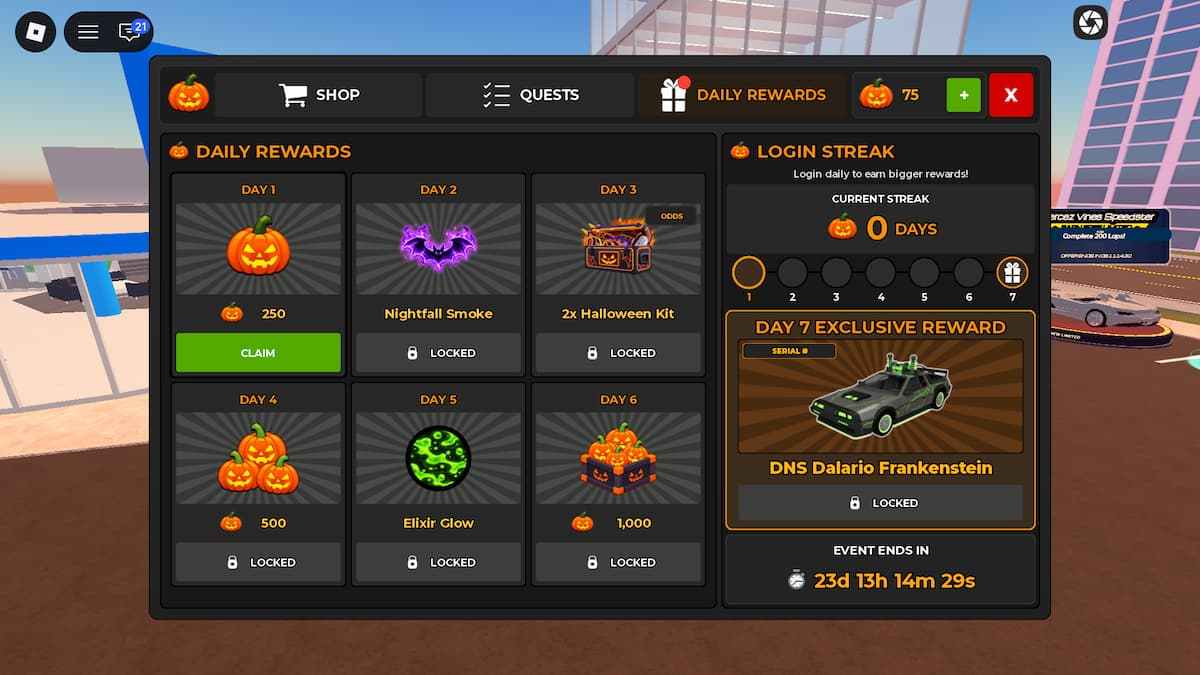 Haloween Event Daily Rewards in Car Dealership Tycoon
