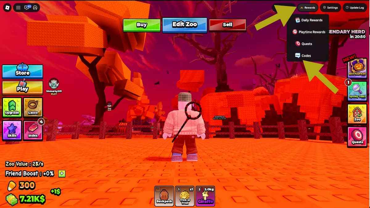 Redeeming codes in Raise Animals 2 via the Rewards Menu