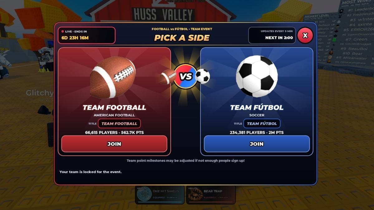 Choosing team in Football vs Futbol Event