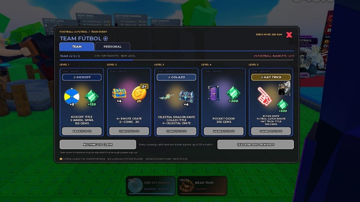 Team Rewards in Football vs Futbol Event