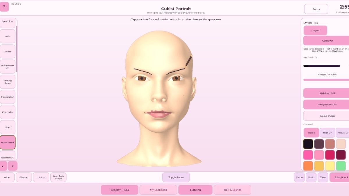 Painting brows in Makeup Mania