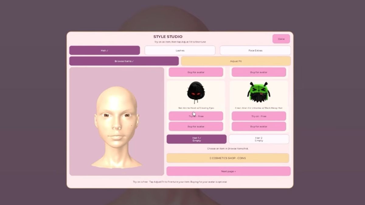 Choosing hair in Makeup Mania