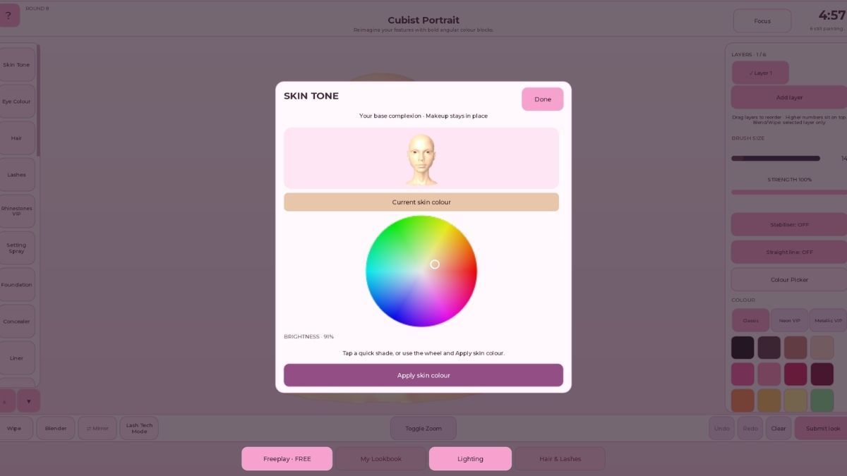 Setting skin tone in Makeup Mania