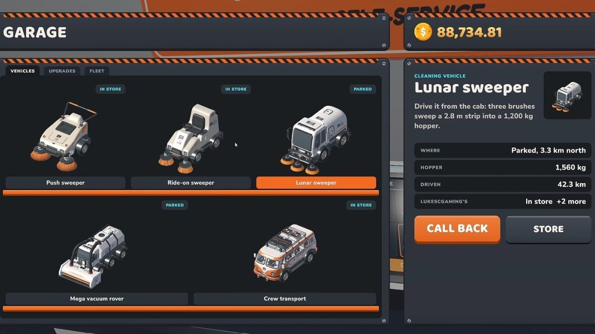 Vehicles in Moon Sweepers