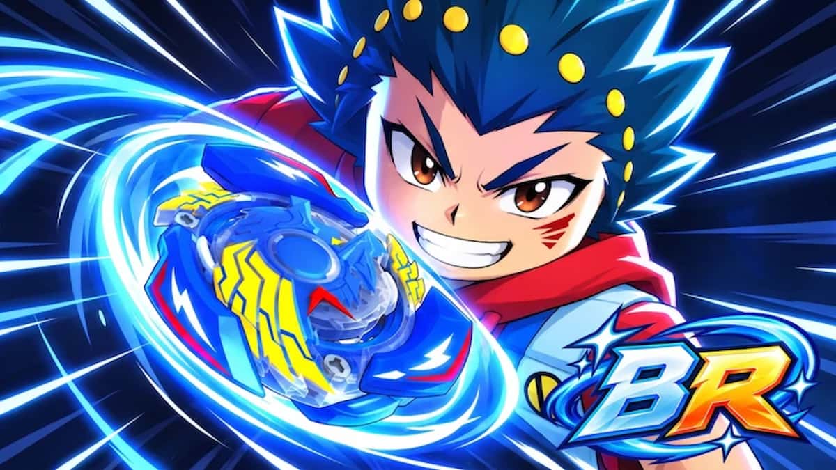 Bey Rivals codes featured artwork showing an anime-style character launching a blue and yellow spinning top with the BR logo.