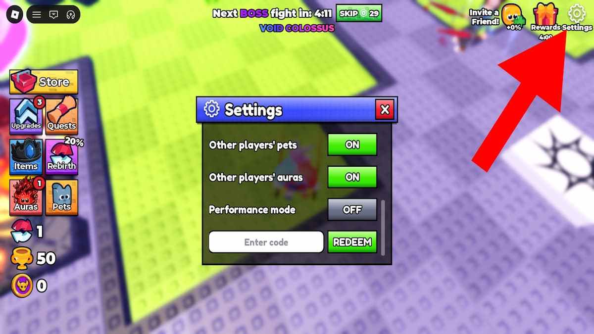 Arrow pointing to the Settings button in 1 Assassin Leveling