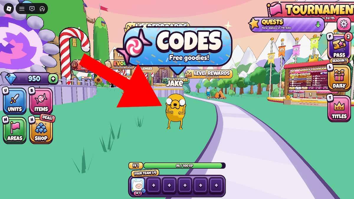 Arrow pointing to Jake in Candy Kingdom Defense