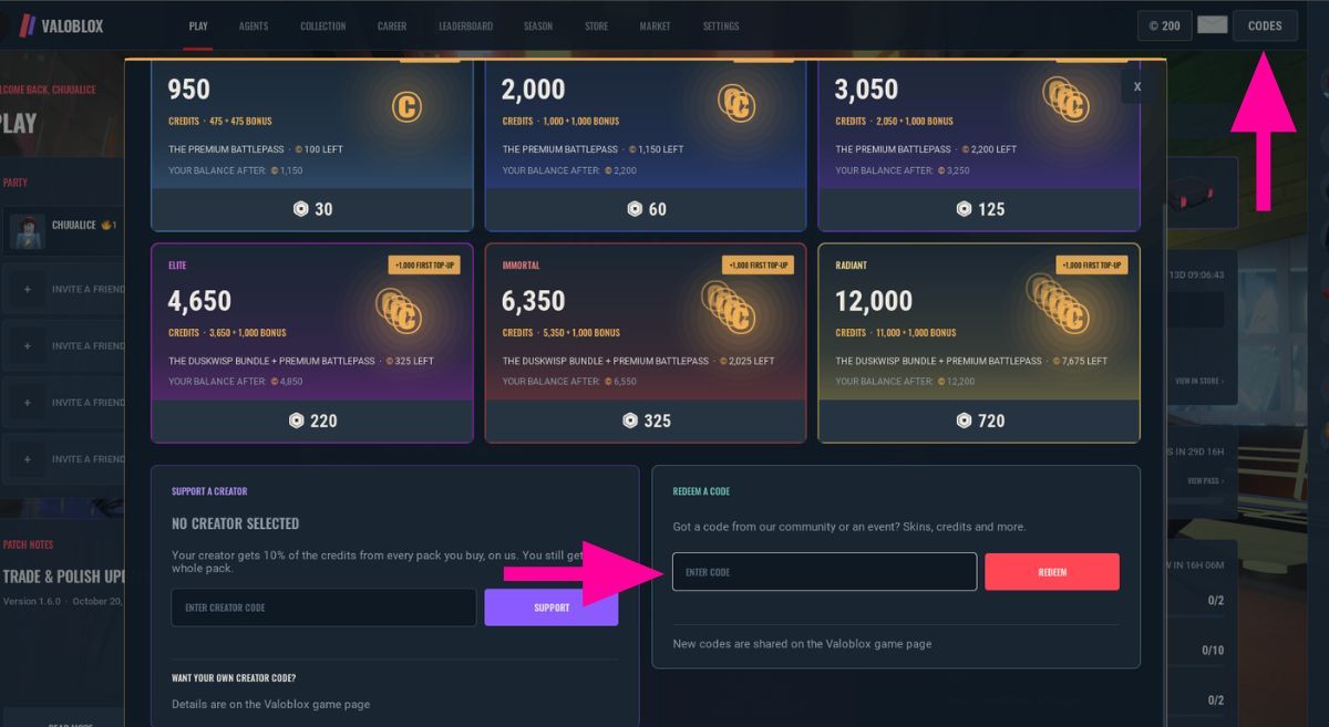 How to Redeem Codes in Valoblox