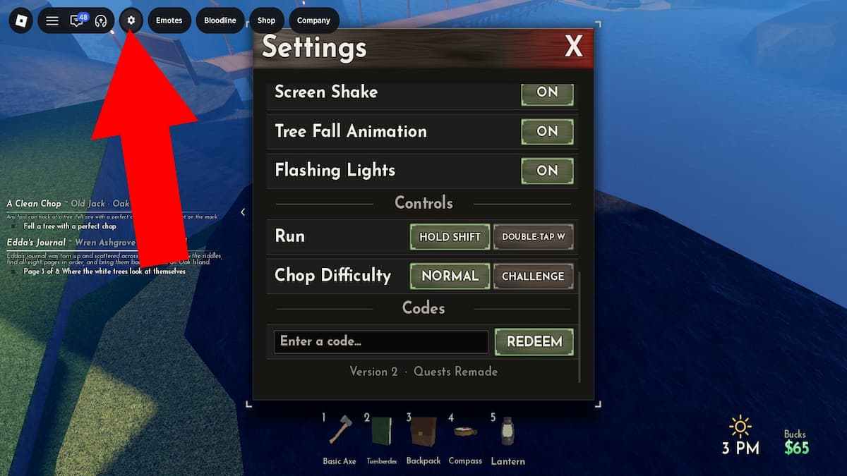 Arrow pointing to the Settings in Foresters