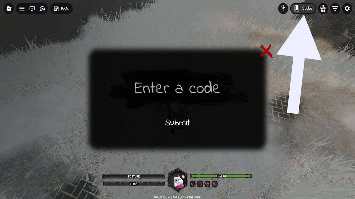 Arrow pointing to the Mortalia codes button.