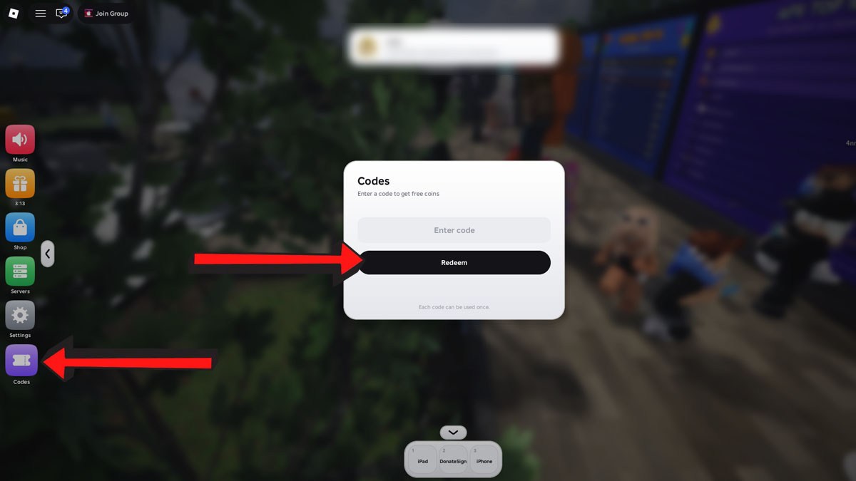 Roblox Apple iPad Original Codes Redemption System pop-up window