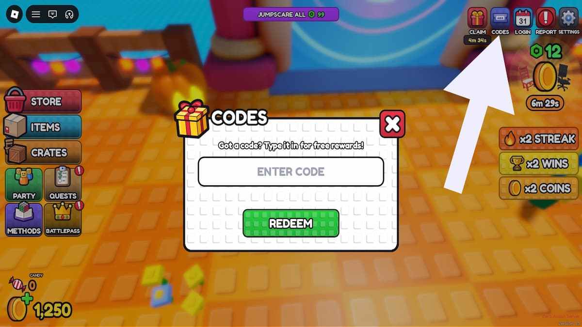 Arrow pointing to the Solve the Cube codes button.