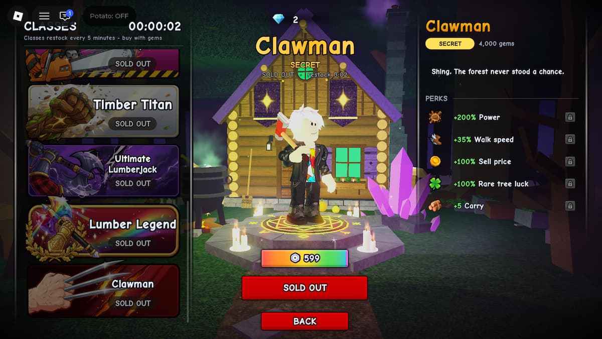 image showing the classes shop in Chop a Forest