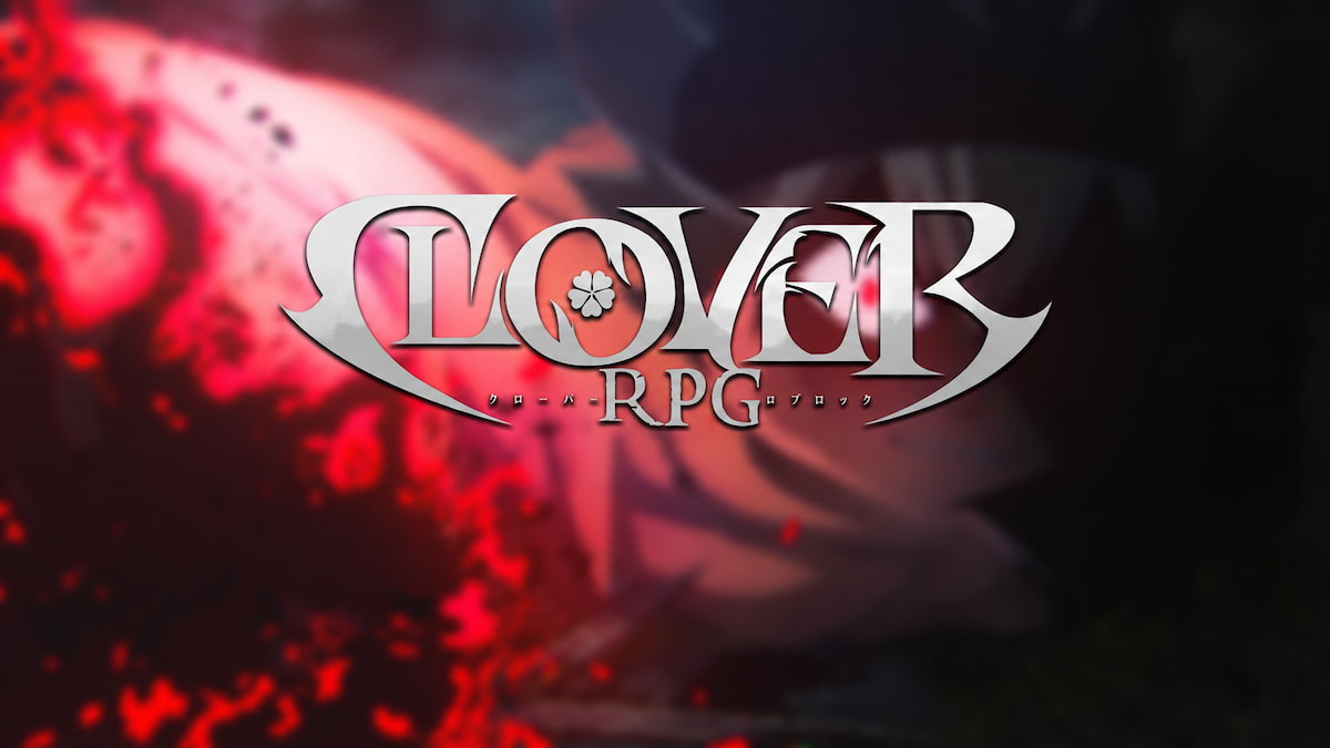 Clover RPG logo over a dark red-and-black fantasy background with glowing crimson effects.