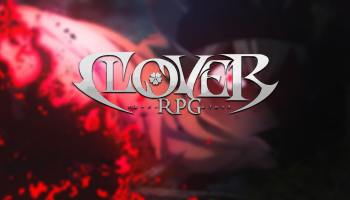 Clover RPG logo over a dark red-and-black fantasy background with glowing crimson effects.